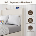 MALOL Full Size Bed Frame with Upholstered Headboard, Linen Fabric Platform Bed - Image 4