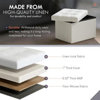 Ornavo Home Small Storage Ottoman, Foldable Collapsible Rectangle Linen Ottoman - Image 5