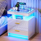 HNEBC Auto LED Nightstand Set of 2, High Gloss Bedside Table has 2 Drawers - Image 2