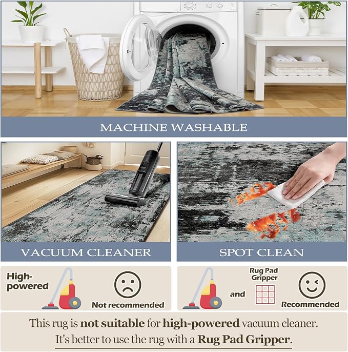 RELEANY Washable Area Rugs 2'x10' Non-Slip Modern Abstract Soft - Image 4