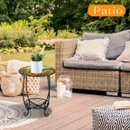 Cinnvoice Outdoor Side Table Round Small Mosaic Patio Accent Indoor End Plant - Image 5