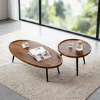 Garvee Nesting Coffee Table Set of 2, 2-Piece Walnut Coffee Tables, Mid Century - Image 8