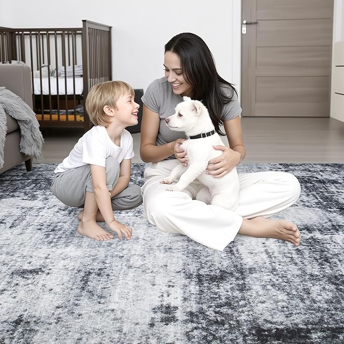 6x6 Area Rug Living Room Rug: Washable Modern Abstract Soft Thin Rug Indoor - Image 8