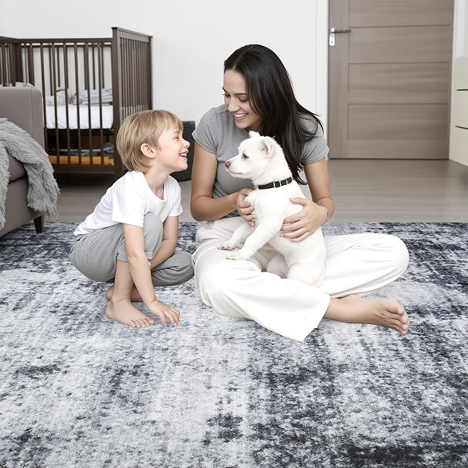 Round Area Rug for Living Room: 6 ft Washable Modern Abstract Soft Thin Rug - Image 8