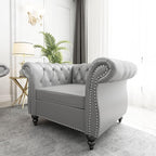 ORRD 2 Piece Living Room Set, Chesterfield Leather Sofa Couch Chair - Image 5
