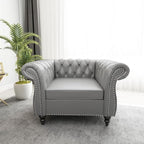 ORRD 2 Piece Living Room Set, Chesterfield Leather Sofa Loveseat Couch Chair - Image 5