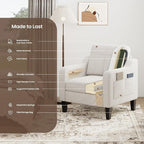 Accent Chair for Living Room Modern Linen Upholstered Armchair Side Wooden - Image 9