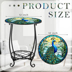 Cinnvoice Outdoor Side Table Round Small Mosaic Patio Accent Indoor End Plant - Image 3
