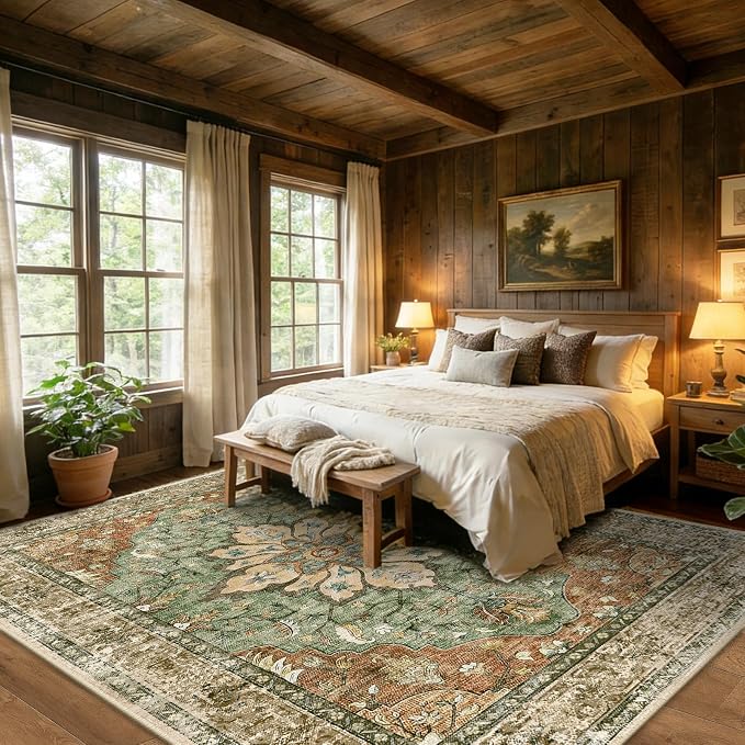 RELEANY Area Rugs 9'x12' Washable Non-Slip, Floral Vintage Distress Print - Image 3