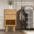 Nightstand 2 Drawers with Open Shelf Narrow Night Stand Solid Wood Bedside - Image 5
