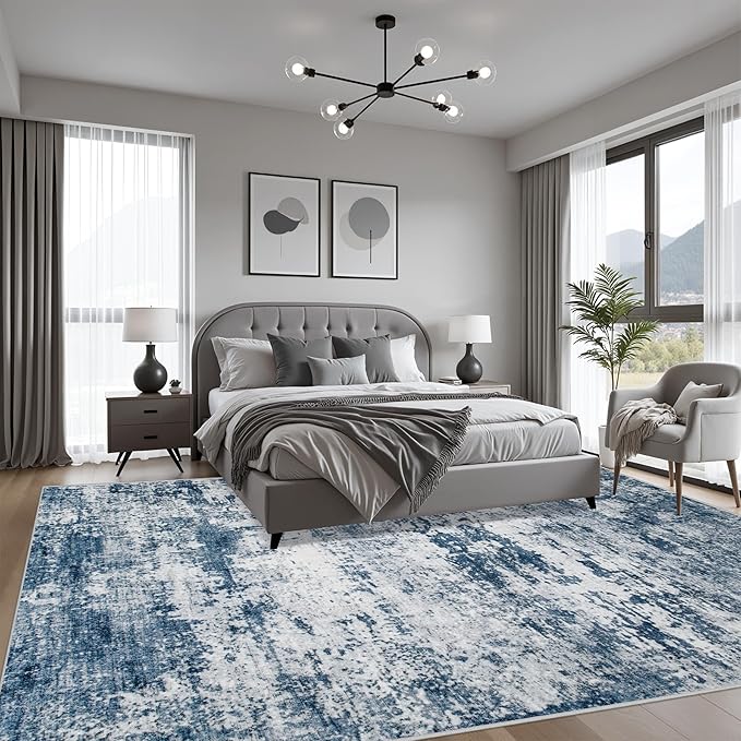4x4 Area Rug Living Room Rug: Washable Modern Abstract Soft Thin Rug Indoor - Image 3
