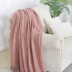BOURINA Coral Pink Throw Blanket 50x60 Inches Throw Textured Solid Soft Sofa - Image 2