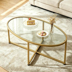 Wolawu Coffee Table Gold Oval Glass Coffee Tables by Wolawu