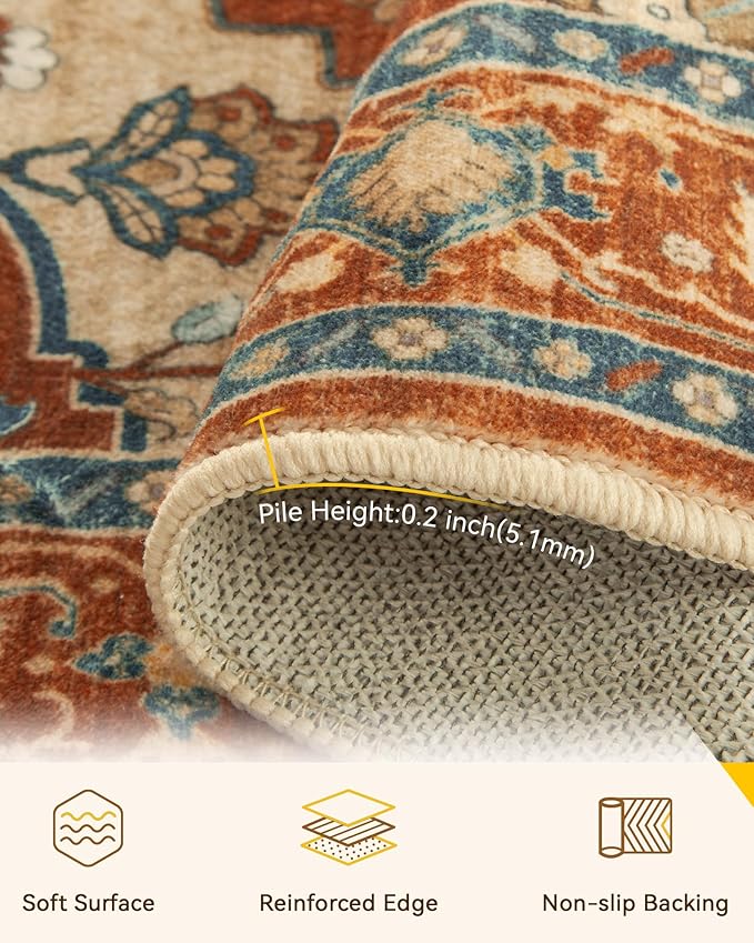 RELEANY Area Rugs Round 6ft Washable Non-Slip, Floral Vintage Distress Print - Image 4