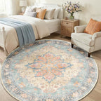 RELEANY Area Rugs Round 6ft Washable Non-Slip, Floral Vintage Distress Print - Image 3