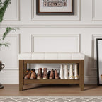 ABHENG Solid Rubber Wood Shoe Bench, Soft Chenille Material Upholstered Seat - Image 4