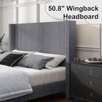 HOWE King Size Bed Frame with 50.8" Tall Wingback Headboard, Modern Corduroy - Image 5