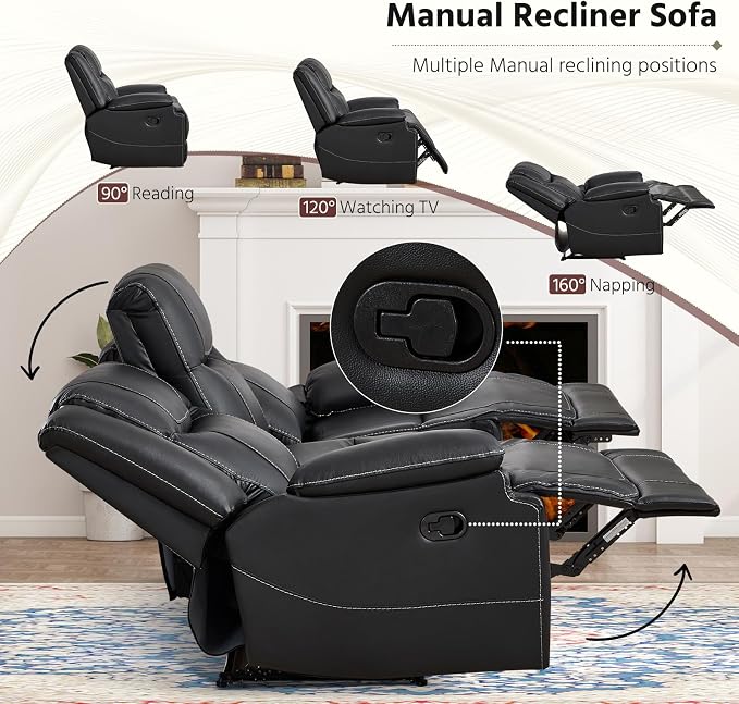 ANJ Premium Geniune Leather Manual Loveseat Recliner Sofa - Image 3