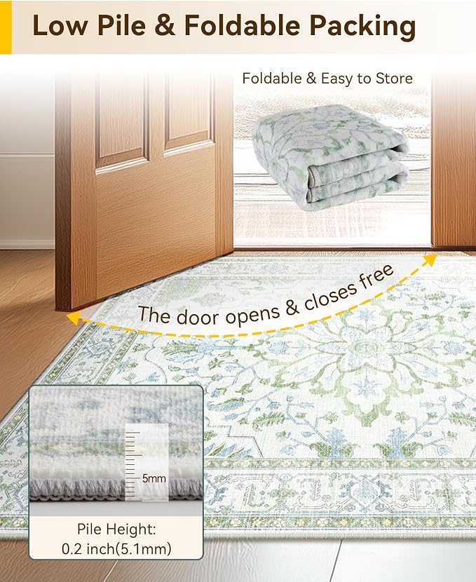 RELEANY Area Rugs 3'x5' Washable Non-Slip, Floral Vintage Distress Print - Image 5