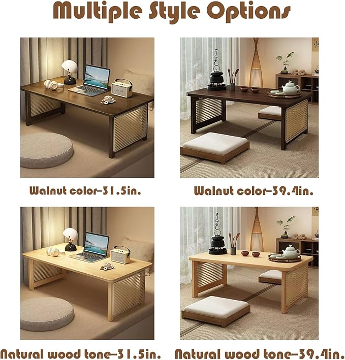 Japanese Floor Table Bamboo Folding Coffee Table Portable Solid Wood Japanese - Image 6