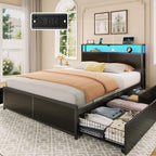 Rolanstar Queen Bed Frame with 4 Storage Drawers & 2-Tier Storage Headboard by Rolanstar