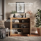 BELLEZE 3 Tier Bookshelf with Double-Arc Door, Modern Bookcase Shelf with - Image 4