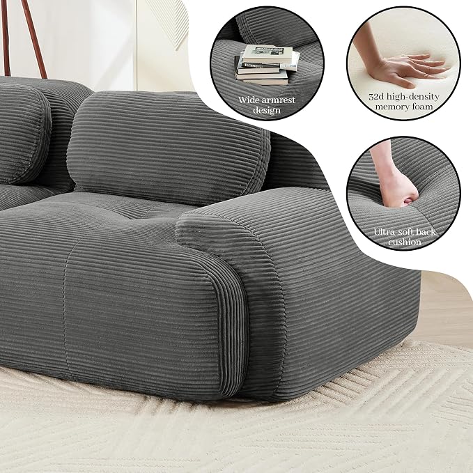 Boneless Sectional Couch, No Assembly Required, 81.8” U Shaped Modular Cloud - Image 7