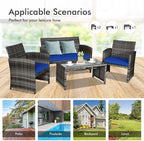 Goplus 4-Piece Rattan Patio Furniture Set, Outdoor Wicker Conversation Sofa - Image 3