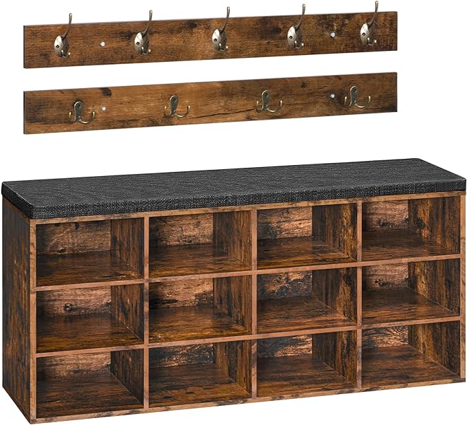 HOOBRO Shoe Storage Bench with Cushion, 39.4" L Entryway Bench with 12 Cubbies by HOOBRO