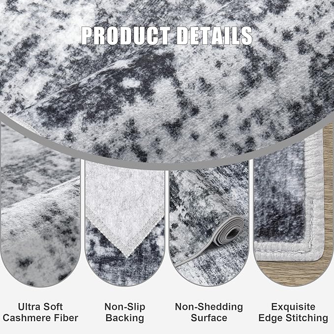 6x6 Area Rug Living Room Rug: Washable Modern Abstract Soft Thin Rug Indoor - Image 6