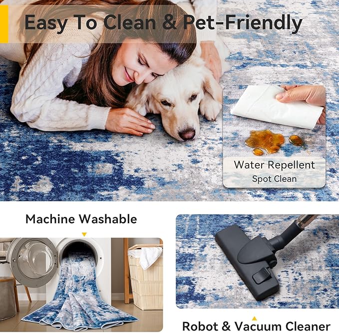 RELEANY Washable Area Rugs 8ft Non-Slip Modern Abstract Soft - Image 5
