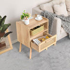 Lerliuo Rattan Nightstand with Charging Station, Boho Side Table with Drawer - Image 6