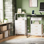 Furnulem Night Stand with Charging Station, Dresser with PVC & Fabric Drawers - Image 5