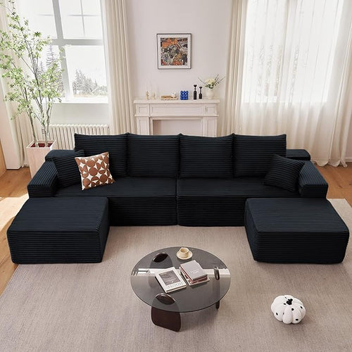 140" Sectional Cloud Couch for Living Room, Modular Floor Deep-Seat Sofa by Lakifun