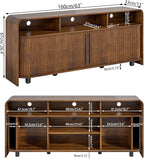 Walnut TV Stand for 65 70 75 Inch TV, Fluted Mid Century Modern TV Console - Image 8