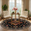 RELEANY Area Rugs Round 5ft Washable Non-Slip, Floral Vintage Distress Print by RELEANY