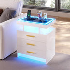 HNEBC Night Stand Set 2 with LED Lights, High Gloss Nightstand with 3 Drawers - Image 8