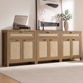 SICOTAS Sideboard Buffet Cabinet Set of 3, Rattan Credenza Storage Cabinet by SICOTAS