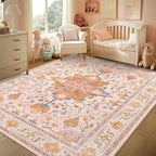 RELEANY Area Rugs 6'x9' Washable Non-Slip, Floral Vintage Distress Print - Image 2