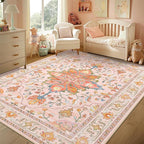 RELEANY Area Rugs 5'x8' Washable Non-Slip, Floral Vintage Distress Print - Image 2