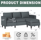 SUNLEI Small L-Shaped Sectional Couch, Modern Grey Couch - Image 2
