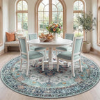 RELEANY Area Rugs Round 7ft Washable Non-Slip, Floral Vintage Distress Print by RELEANY