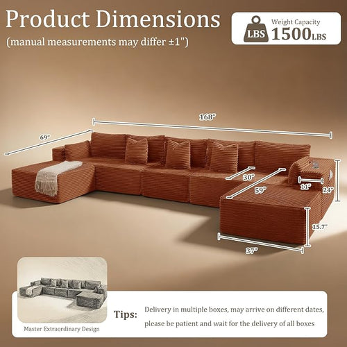 168" Cloud Sectional Couch, Comfort U Shaped Sofa - Image 2