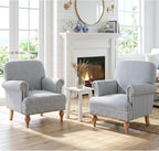 Blue Striped Linen Fabric Accent Chairs Set of 2, Coastal Upholstered Armchairs by DMFurniture