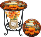 Cinnvoice Outdoor Side Table Round Small Mosaic Patio Accent Indoor End Plant by Cinnvoice