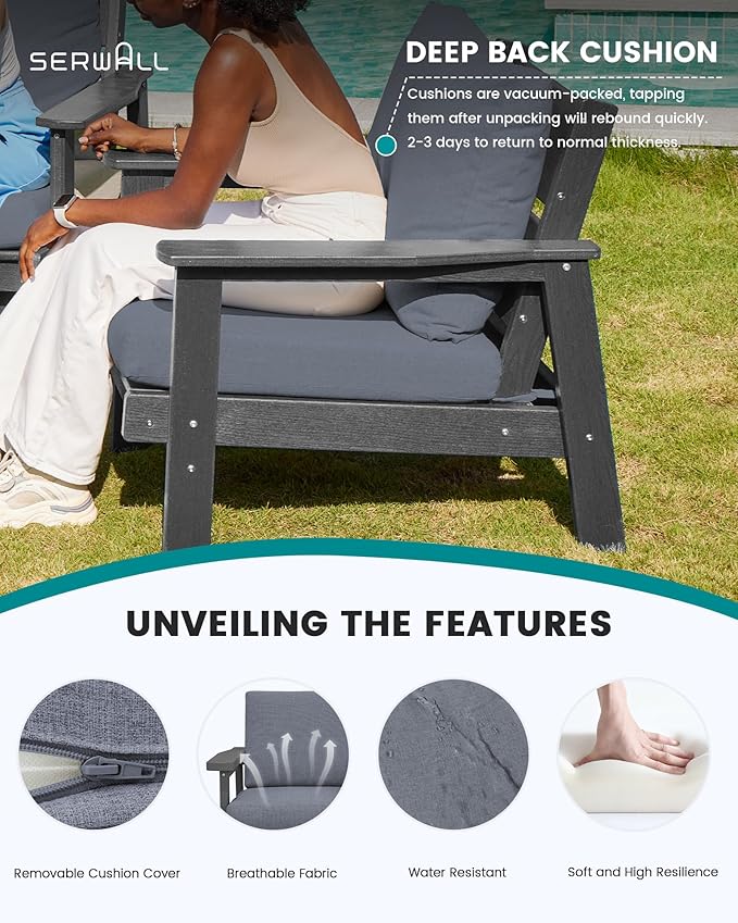 SERWALL HDPE Outdoor Furniture Set, 2 Piece All Weather Wood-Like Outdoor Sofa - Image 3