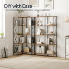 HOOBRO Corner Bookshelf, 5-Tier L-Shaped Bookcase, Industrial Open Display - Image 4