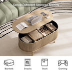 SULIVES Oval Coffee Table with Storage, Small Fluted Center Table - Image 3