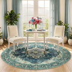 RELEANY Area Rugs Round 5ft Washable Non-Slip, Floral Vintage Distress Print - Image 2