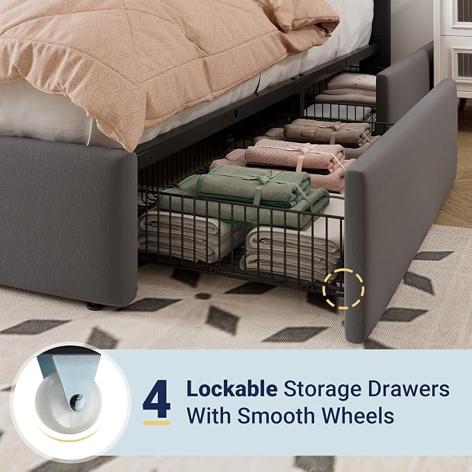 Allewie Queen Size Storage Bed Frame, Vertical Channel Tufted Adjustable - Image 5
